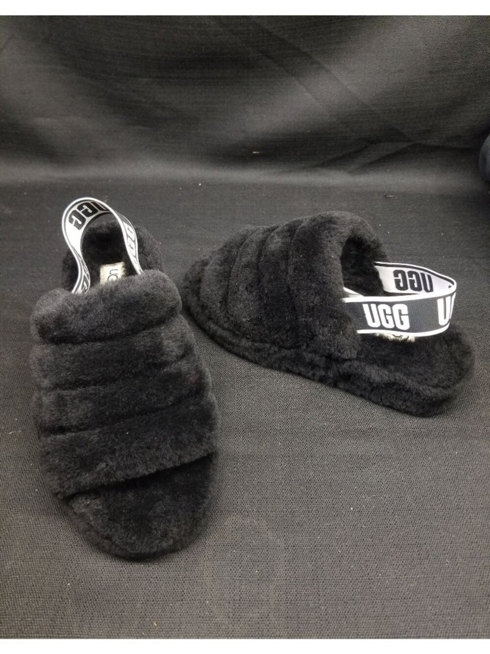 UGG Girls K Fluff Yeah Slippers Slides Black Size 5 NEW NO BOX!